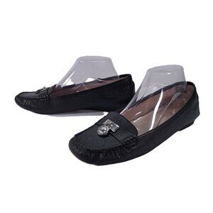 Michael Kors Loafers Women 9.5 Black Pebbled Leather Dangle Lock Slip On